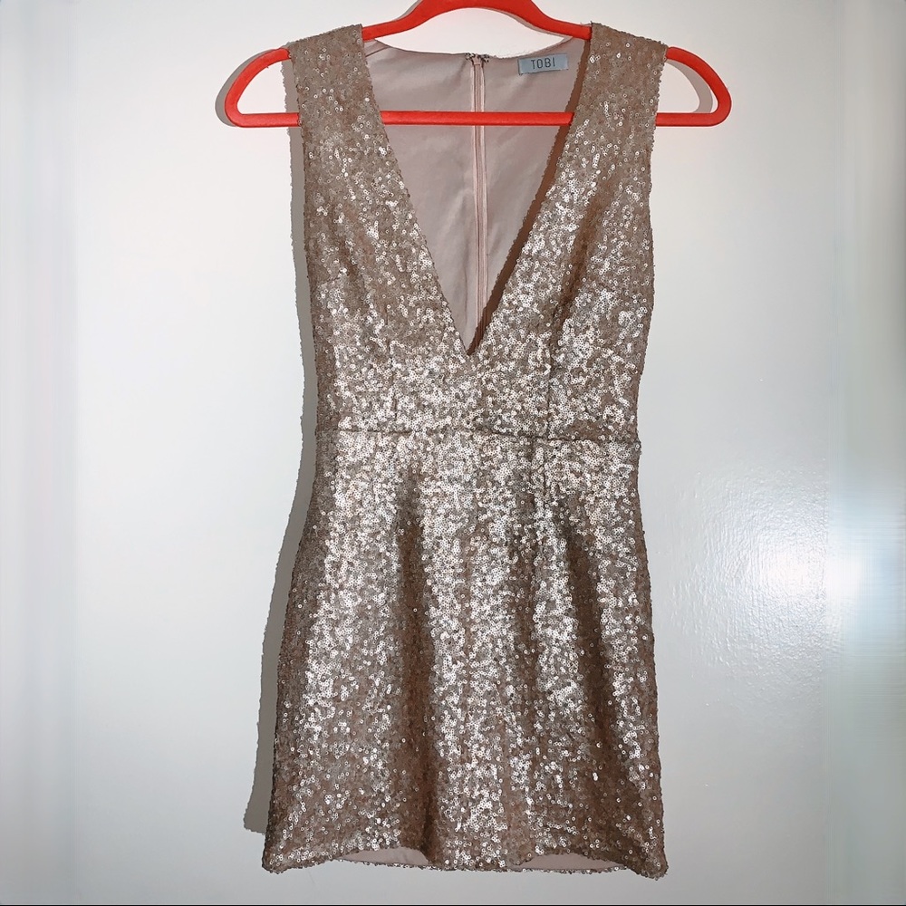 Tobi Champagne Rose Gold Sequin Dress